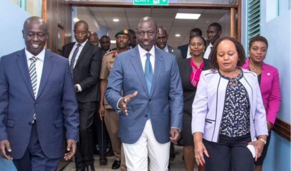 Deputy President Rigathi Gachagua with Kirinyaga Governor Anne Waiguru and President William Ruto(centre)