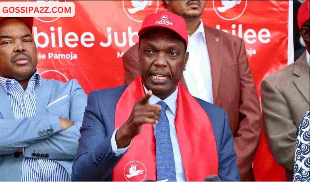 Jubilee Party Secretary-General Jeremiah Kioni addresses the press at the Jubilee Party headquarters