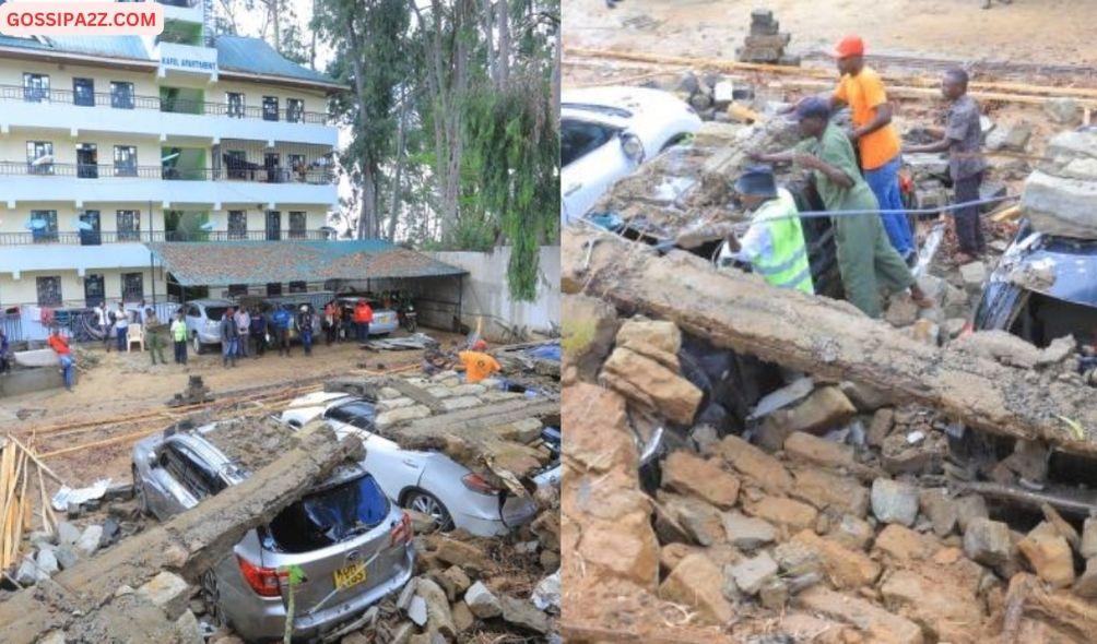 Wall Collapses on 4 Cars Next to Kitui Governor's Office (PHOTOS)