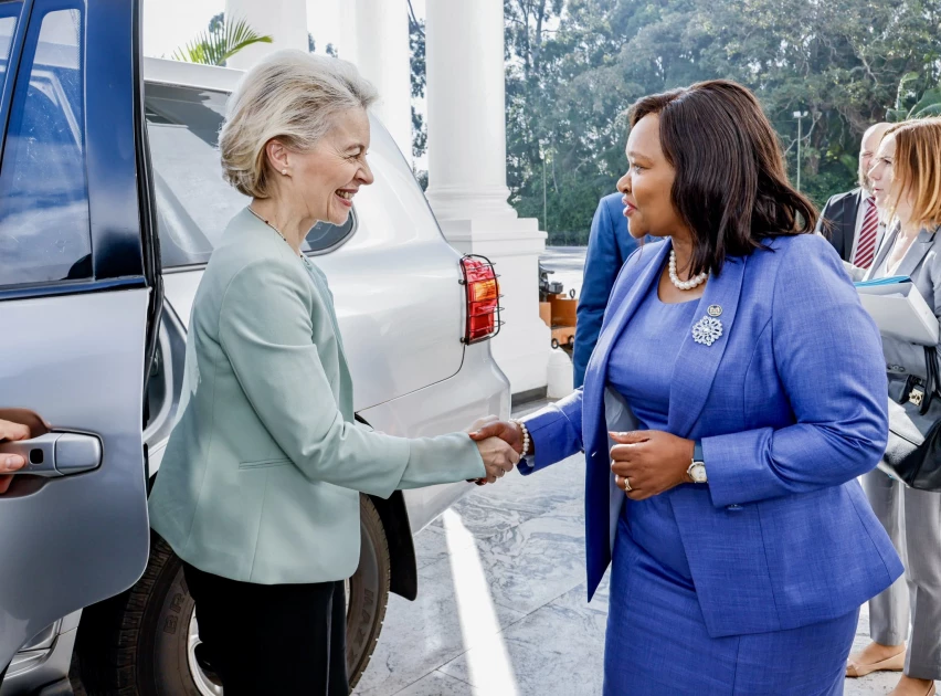 Ursula Von Der Leyen, President of the EU Commission (left) meets Kenya's Trade CS Rebecca Miano ahead of signing of Economic Partnership Agreement. Photo/Rebecca Miano/X