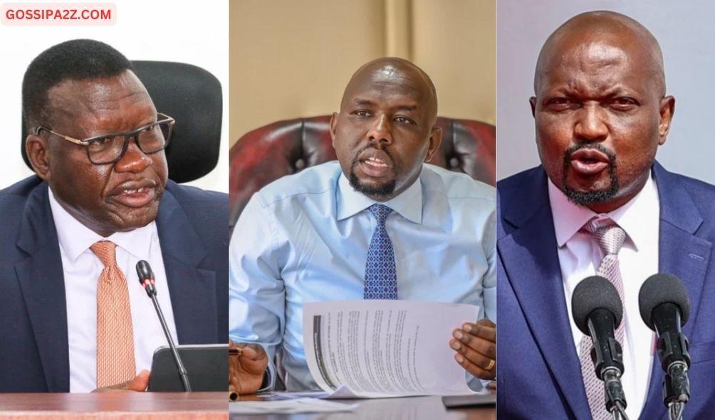 A photo collage of Energy and Petroleum CS Davis Chirchir(left),Transport CS Kipchumba Murkomen (middle) and Public Service CS Moses Kuria