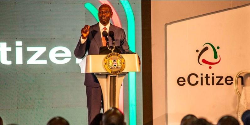 President William Ruto during the launch of e-Citizen services, GavaMkononi app and Gava Express at KICC in Nairobi on June 30.