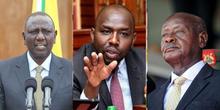 A collage of President William Ruto, CS Kipchumba Murkomen and President Yoweri Museveni.