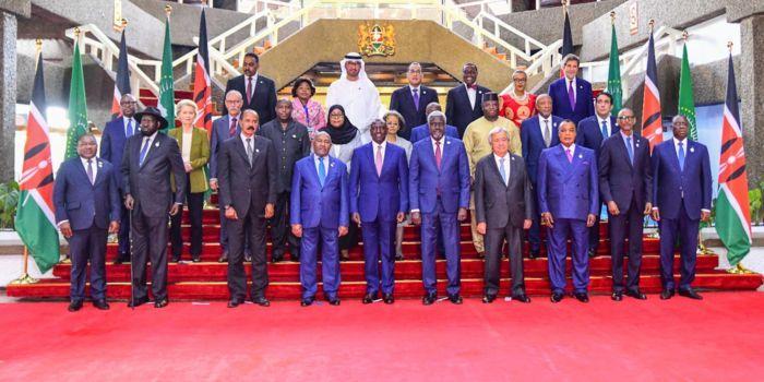 President William Ruto with other heads of state and dignitaries at the Kenyatta International Convention Centre on September 5, 2023.