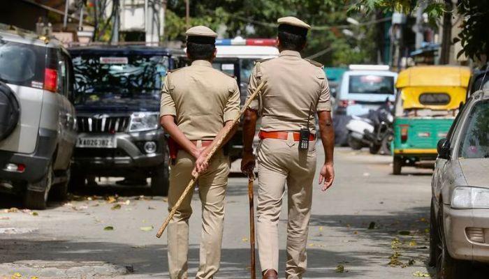 Indian police officers during a patrol.