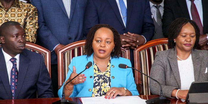 CoG chair Anne Waiguru addresses the media on Wednesday, November 22, 2023