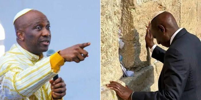 A collage of Nigerian Pastor and self-proclaimed prophet Primate Ayodele (left) and President William Ruto praying in Israel(right)