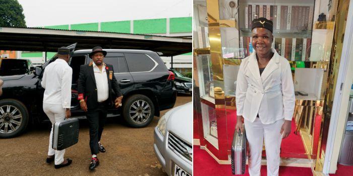 A photo collage of Former boxing star Conjestina Achieng' (Left) when she reported to former Nairobi Governor Mike Sonko's office on Friday, June 16, 2023.