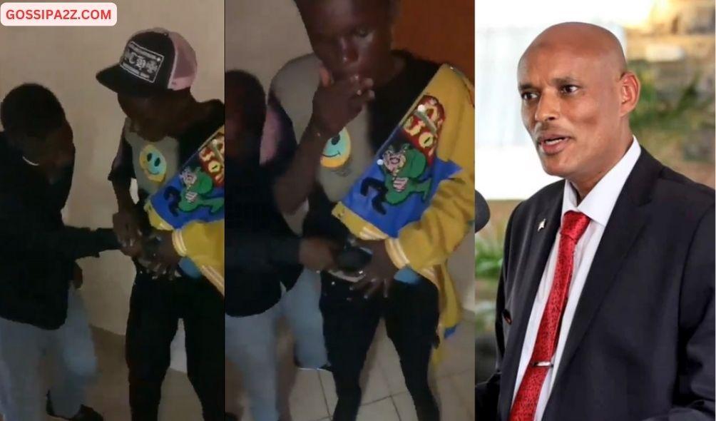 Youth recorded on video brandishing a gun (left) and DCI boss Amin Mohammed.