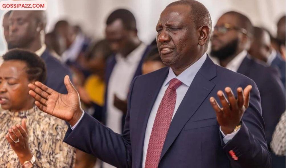 President William Ruto (right) and First Lady Rachel Ruto lift their hands during a prayer session at a past church service.