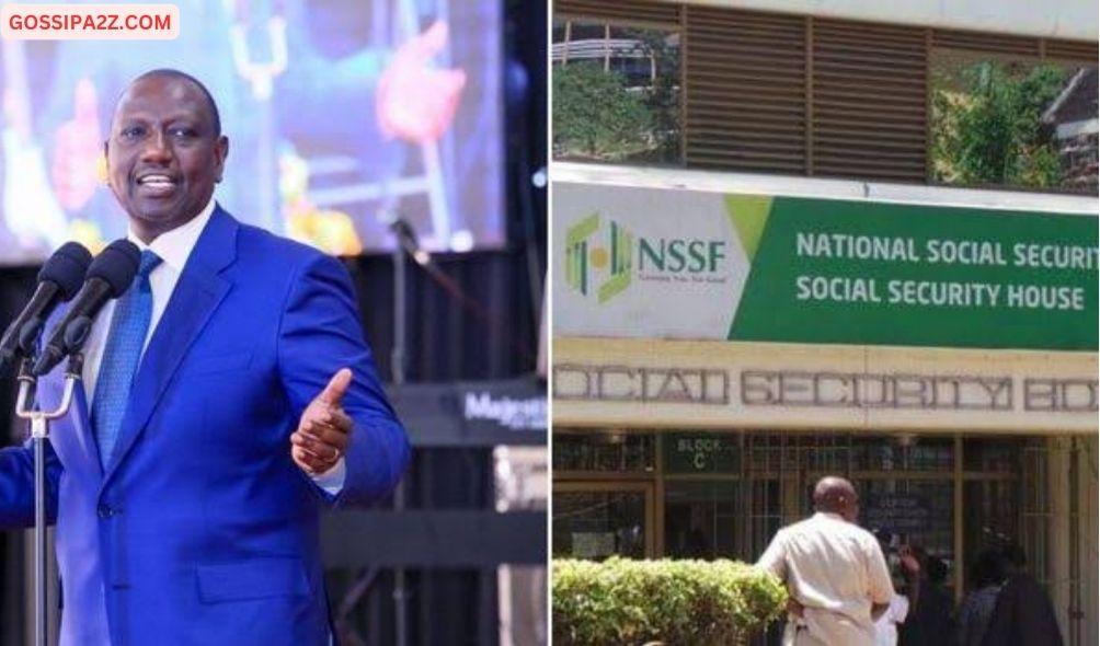 A photo collage of President William Ruto and the NSSF headquarters in Nairobi.