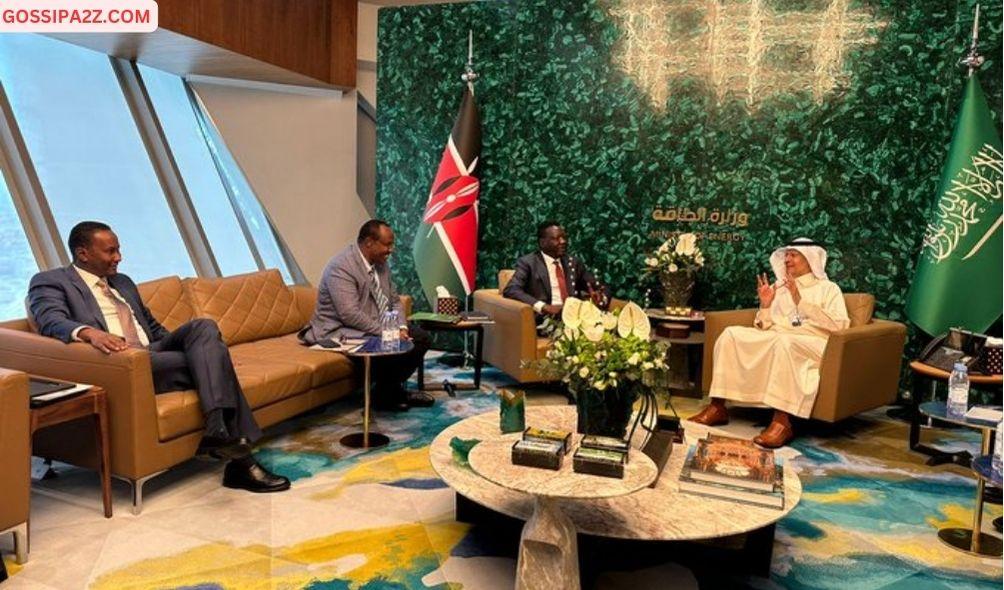 Energy CS Davis Chirchir and President Ruto's Economic Advisor David Ndii hold talks with Saudi Energy Minister Prince Abdulaziz bin Salman on January 29, 2023.