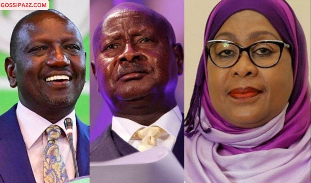 President William Ruto (left) with his Ugandan and Tanzanian counterparts Yoweri Museveni and Samia Suluhu