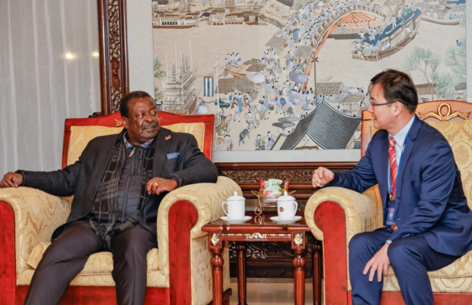 Foreign and Diaspora Affairs CS Musalia Mudavadi with his Chinese counterpart Wang Yi in Beijing on January 26, 2024