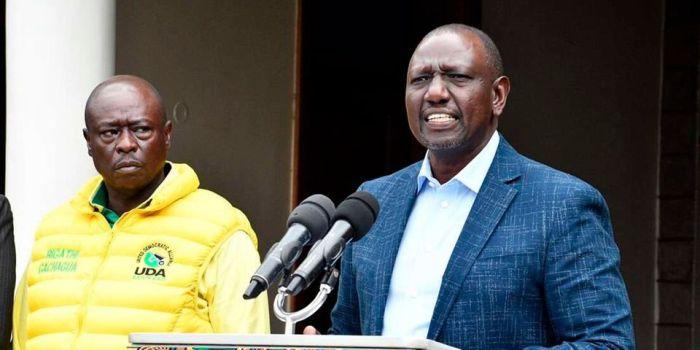 UDA presidential candidate William Ruto (right) with his running mate Rigathi Gachagua during a media briefing on August 4, 2022.