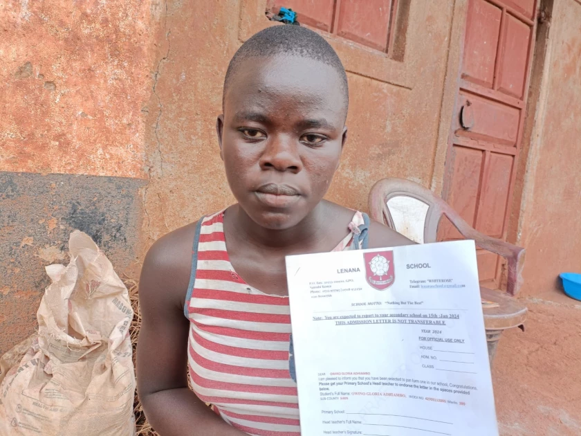 Gloria, who spoke to Radio Ramogi at her parents' residential house in Nyalgunga trading centre, says she has been assigned to Lenana School, which is a boys' school.