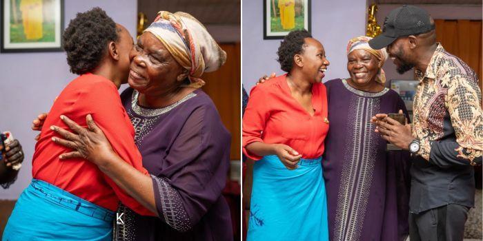 A photo collage of Charlene Ruto together with Daddy Owen's mother and the musician during her visit to Kakamega on January 2, 2024.