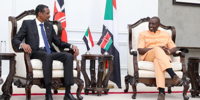 President William Ruto together with Sudan's Rapid Support Forces (RSF)leader General Mohamed Hamdan Dagalo at State House on January 3, 2024.