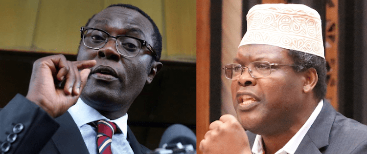 A photo collage of Mutahi Ngunyi (left) and Miguna Miguna.