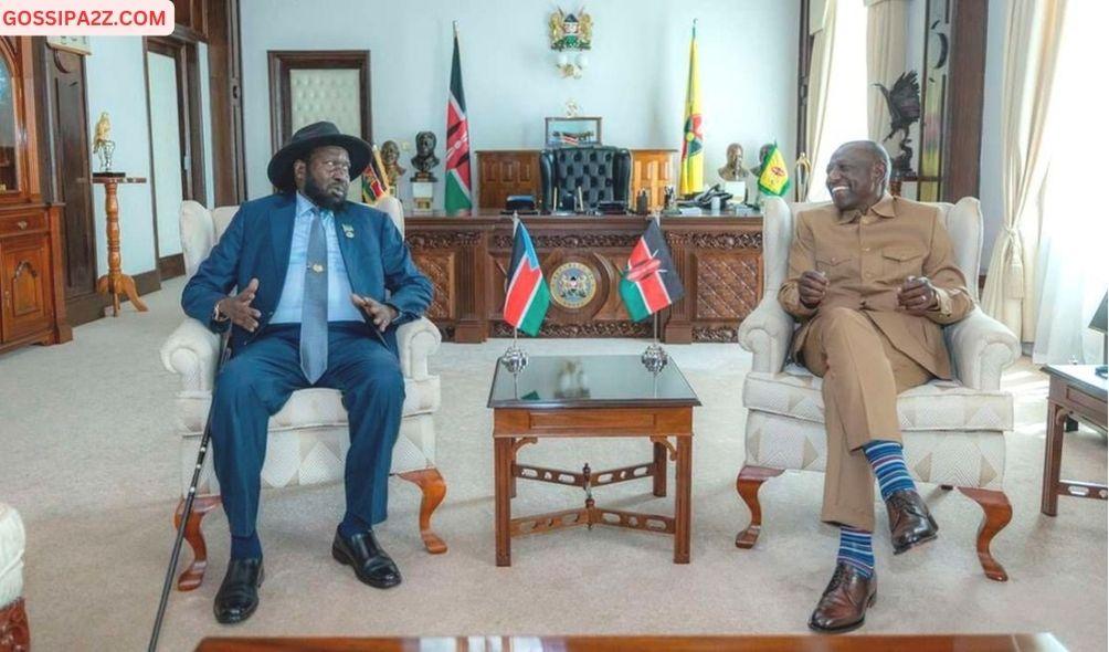 South Sudan President Salva Kiir (L) with his counterpart President William Ruto in a past meeting in Nairobi, Kenya.