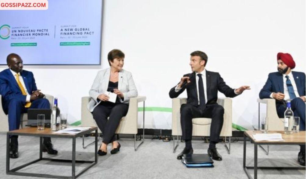 President William Ruto (left) during a round-table with President of France Emmanuel Macron, International Monetary Fund Managing Director Kristalina Georgieva and the President of the World Bank Group Ajay Banga in Paris on June 22, 2023.