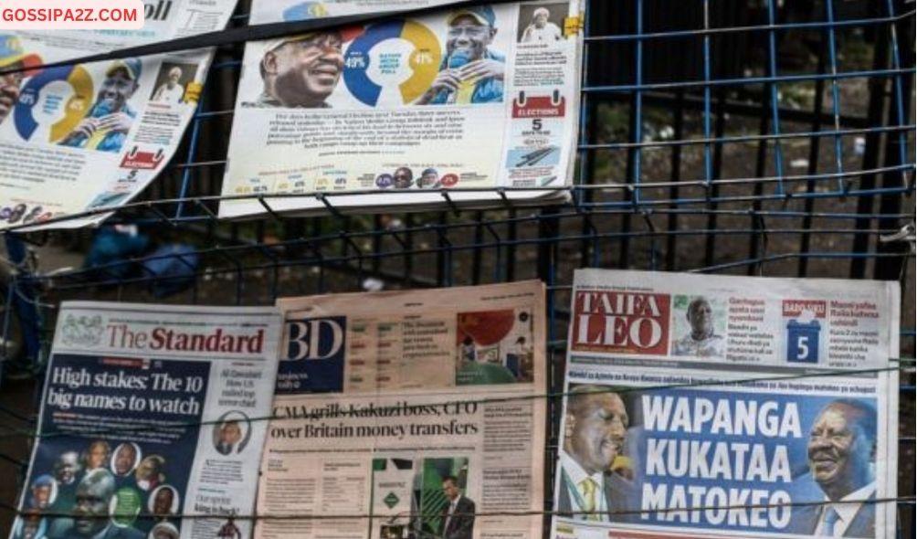 Newspapers from different media houses in Kenya placed on a vending stand