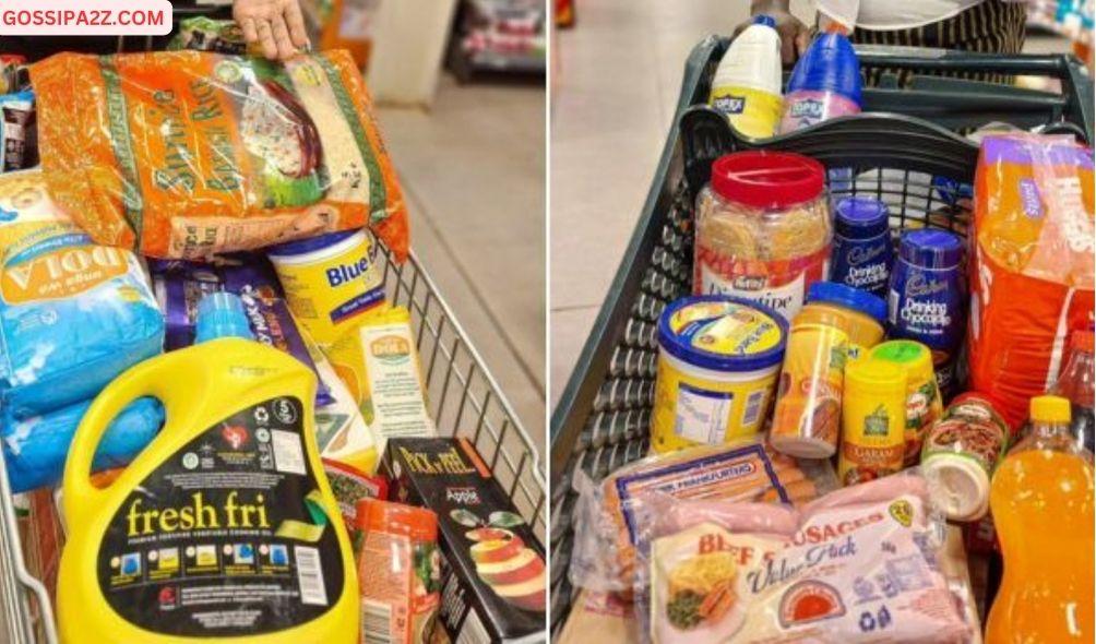 Food items places in a shopping trolley at a supermarket in Nairobi.