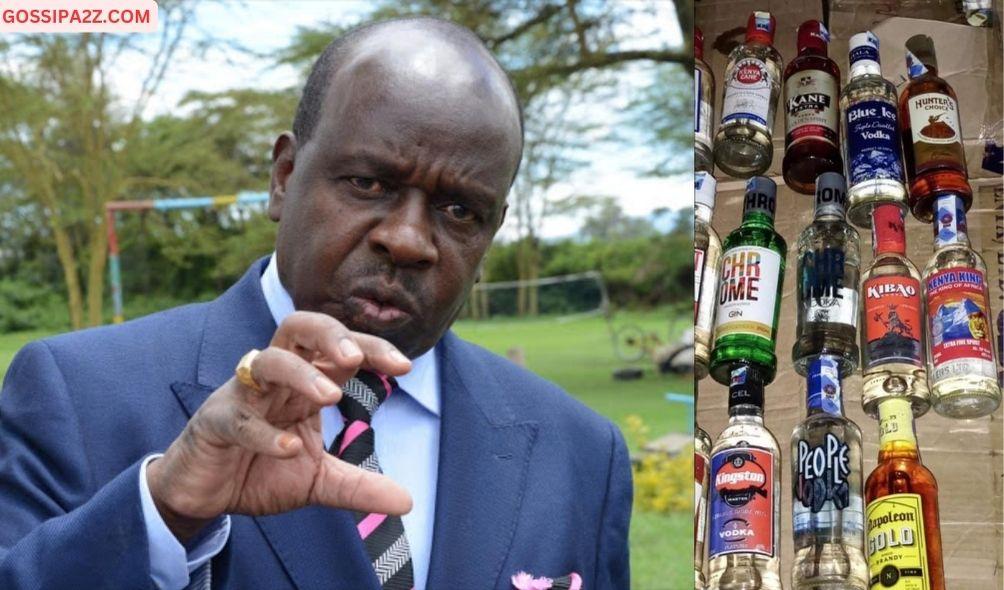 A collage of former NACADA chairman John Mututho and Bottles containing vodka.