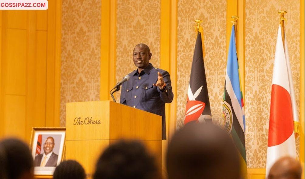 President William Ruto addressing Kenyan diaspora in Tokyo, Japan on February 7, 2024.