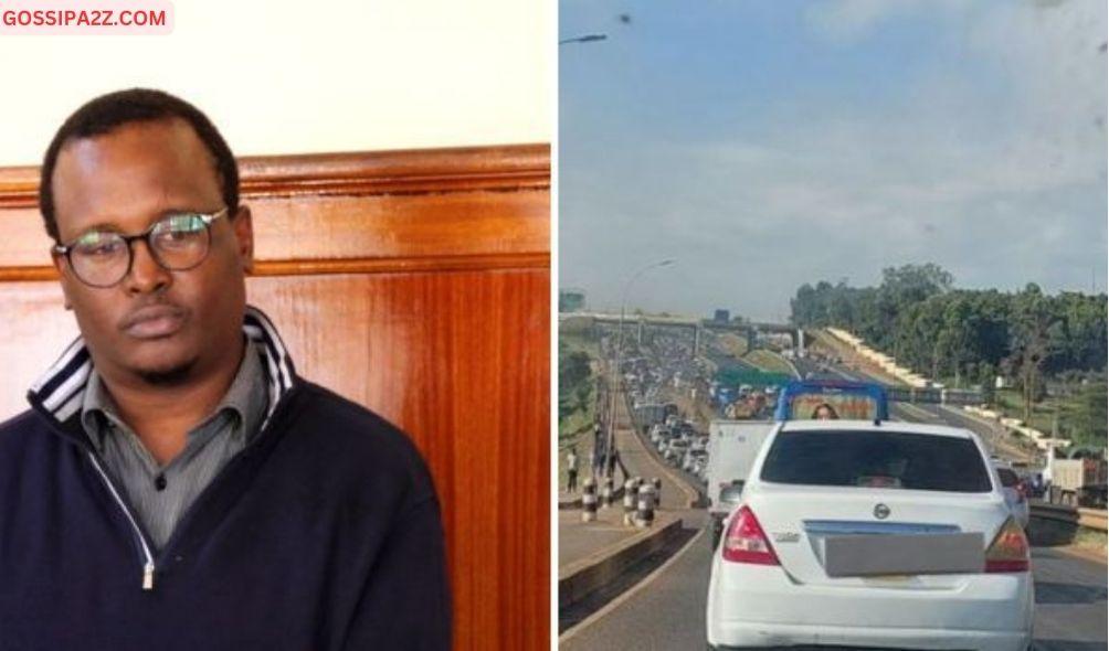 A photo of murder suspect Kelvin Kang'ethe and traffic along Thika Superhighway.