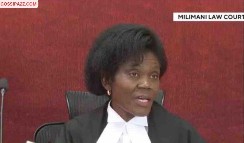 Lady Justice Grace Nzioka reading a judgment at Milimani Law Courts in Nairobi on February 9, 2024.