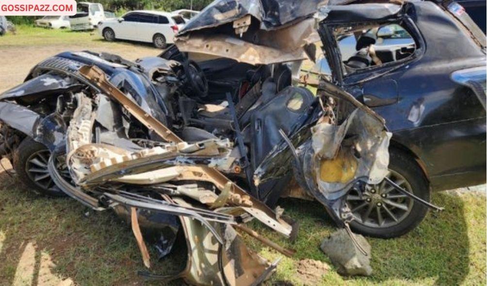 The wreckage of a car after a road accident along the Nairobi-Nakuru highway killing a British national.