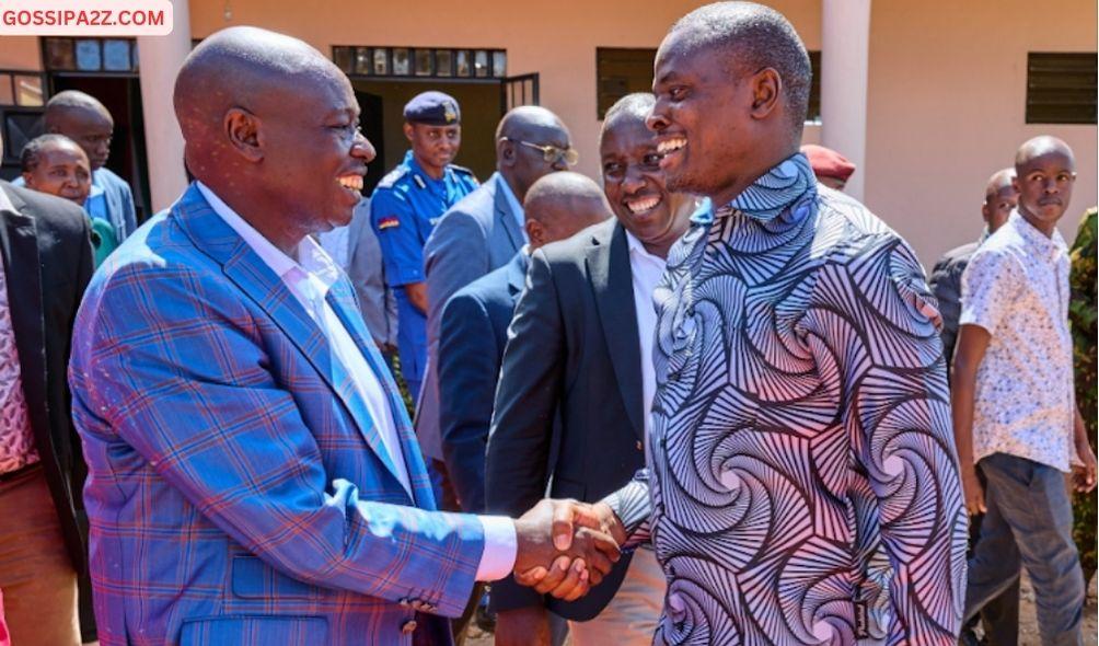 Deputy President Rigathi Gachagua shakes hands with Kiharu MP Ndindi Nyoro during a fundraiser at Bishop Gatimu Kinyona Girls in Murang'a on Saturday, February 10, 2024.