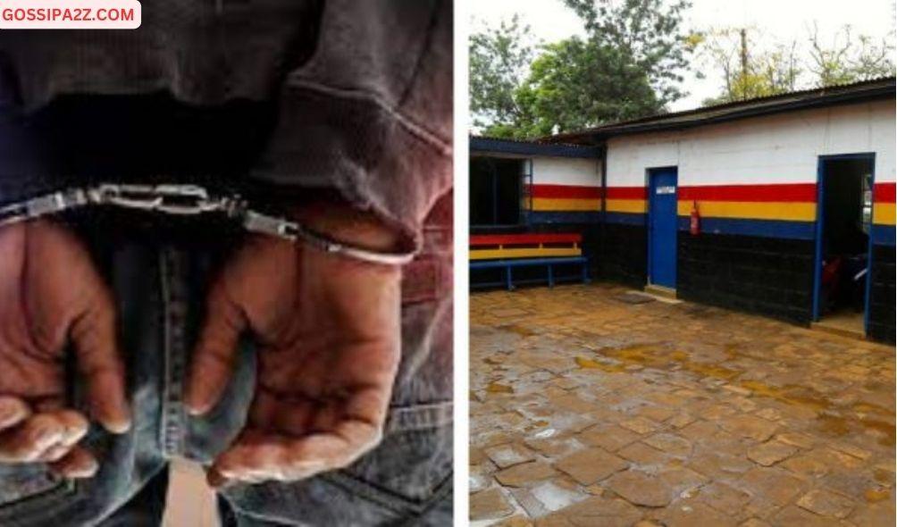 A photo collage of a handcuffed man and a police station in Kenya