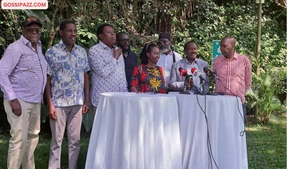 Azimio principals led by Wiper leader Kalonzo Musyoka and Martha Karua during a press conference where they endorsed Raila Odinga's resolve to contest the African Union Commission chairmanship on February 17, 2023