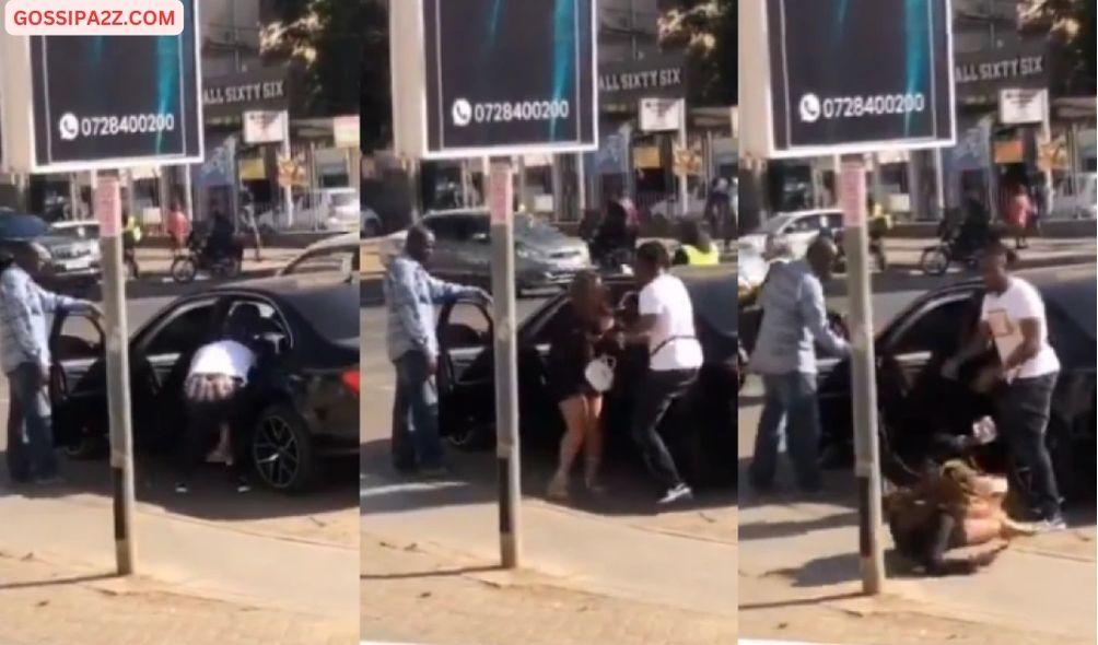 Snippets from a viral undated video of a woman being thrown out of a car.