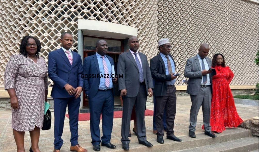 Azimio MPs outside Parliament buildings after storming out during the Second Reading of the Affordable Housing Bill on February 21, 2024