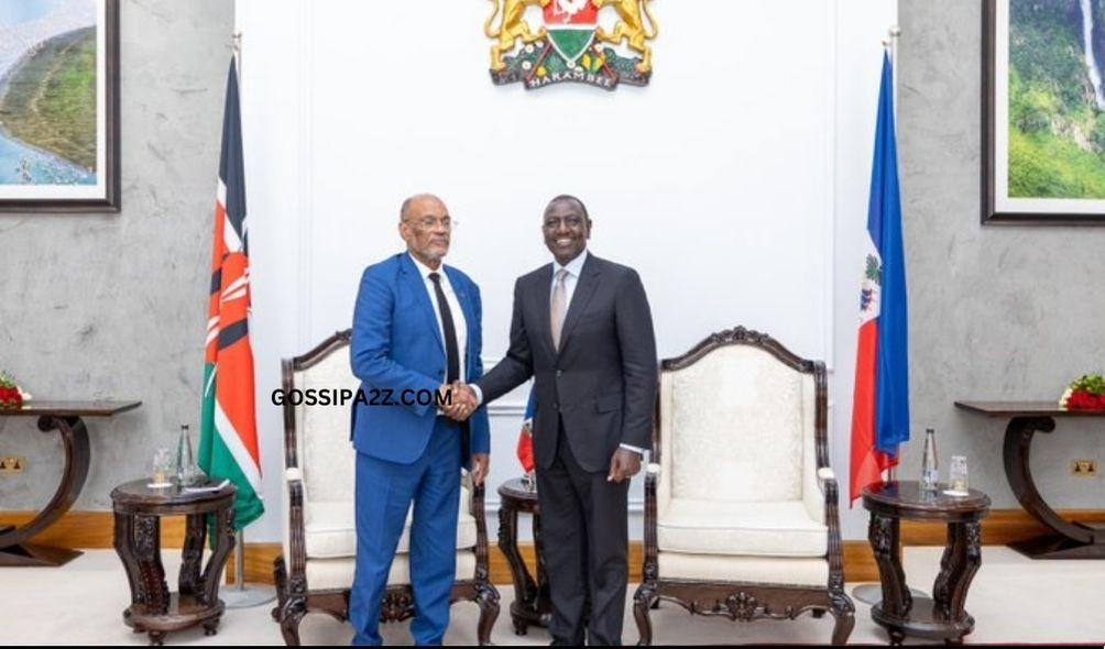 President William Ruto and Prime Minister of Haiti Ariel Henry, at State House, Nairobi on February 29, 2024.