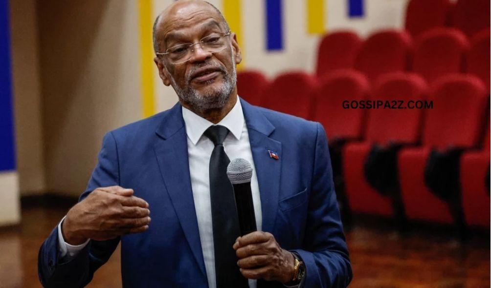 Haitian Prime Minister Ariel Henry, speaks to students during a public lecture on bilateral engangement between Kenya and Haiti, at the United States International University (USIU) Africa, in Nairobi on March 1, 2024.