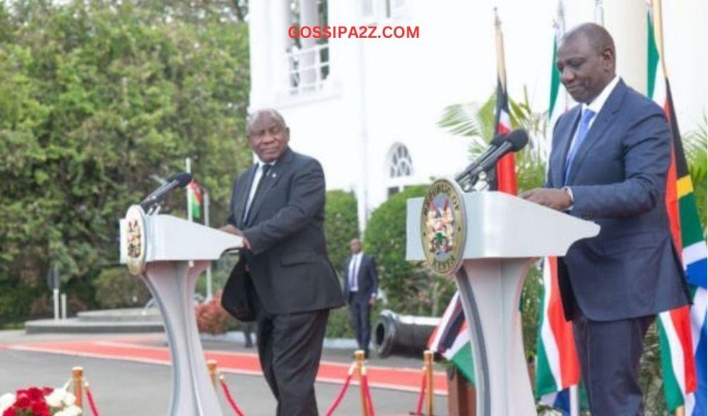 President William Ruto (right) with South African President Cyril Ramaphosa during a joint press address on November 9, 2022.