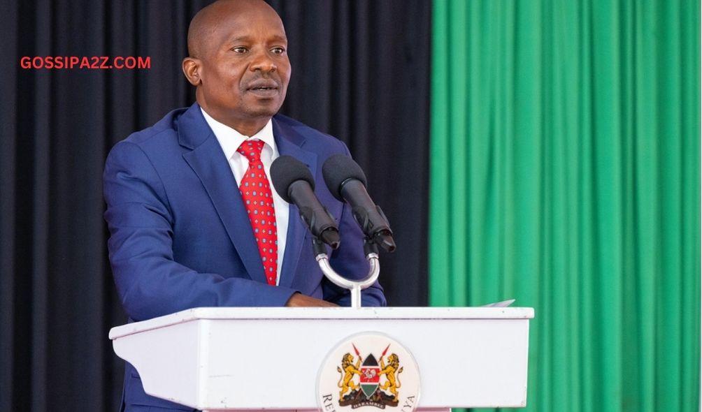 Interior Cabinet Secretary Kithure Kindiki addressing the press at the official residence of Deputy President Rigathi Gachagua on March 6, 2024.