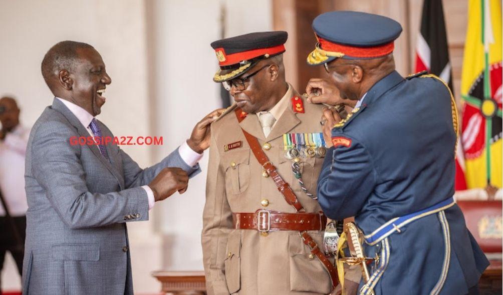 Why I Sent Retired KDF Generals for ‘Difficult’ Envoy Jobs – Ruto President William Ruto with Chief of Defence Forces Francis Ogolla (right) during the swearing in ceremony of new military officers at State House, Nairobi on March 9, 2024.