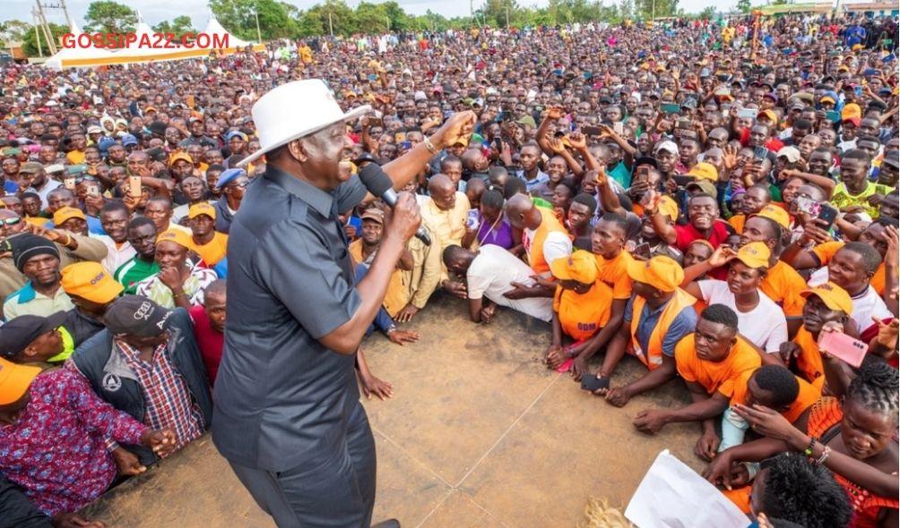 Raila Odinga speaks during the ODM party recruitment drive in Siaya County on November 11, 2023.