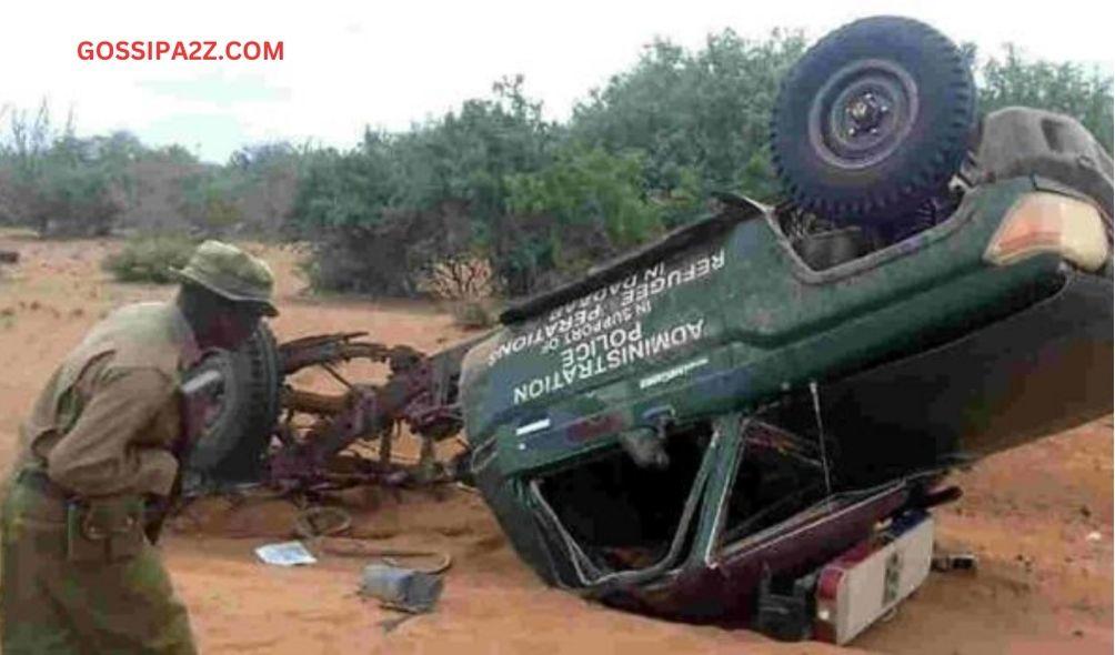 A Police vehicle after running over a device IED on a road on Kenya's Southeastern Coast.