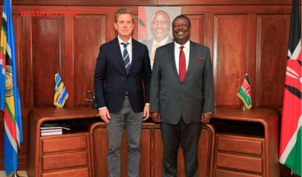 Prime Cabinet Secretary Musalia Mudavadi and the Denmark Ambassador to Kenya H.E. Amb. Stephan Schønemann at a meeting held in Nairobi on March 8