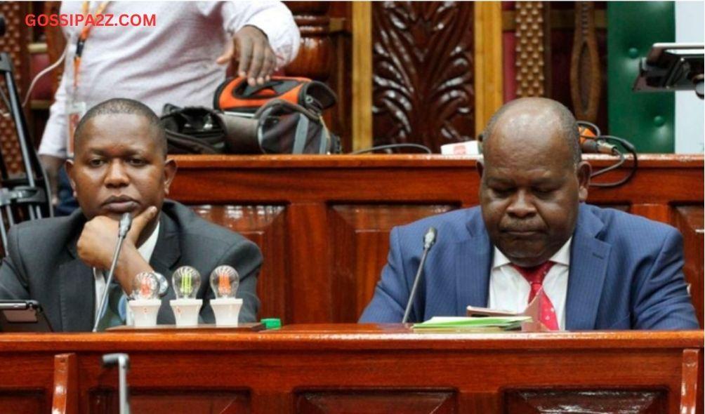 National Assembly's Justice and Legal Affairs Committee, chaired by Tharaka MP Gitonga Murugara (right) and his vice chair Mwengi Mutuse during the Justice & Legal committee meeting in 2022.