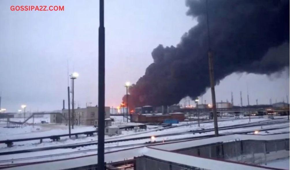 Smoke billows after Ukraine's SBU drone strikes a refinery, amid Russia's attack on Ukraine, in Ryazan, Ryazan Region, Russia, in this screen grab from a video obtained by Reuters, March 13, 2024. Video Obtained By Reuters/via REUTERS