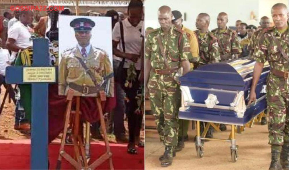 A collage from the burial ceremony of police officer Walter Nyamata, at at Nyatieko village in Nyamira County on Friday, March 15, 2024.