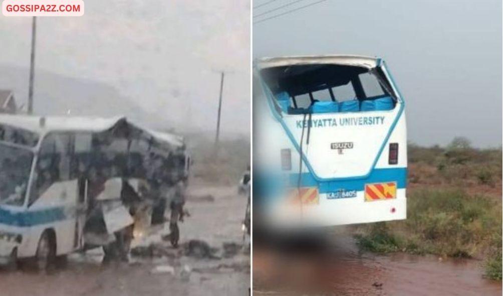 A collage of an accident involving a Kenyatta University bus on Monday March 18, 2024