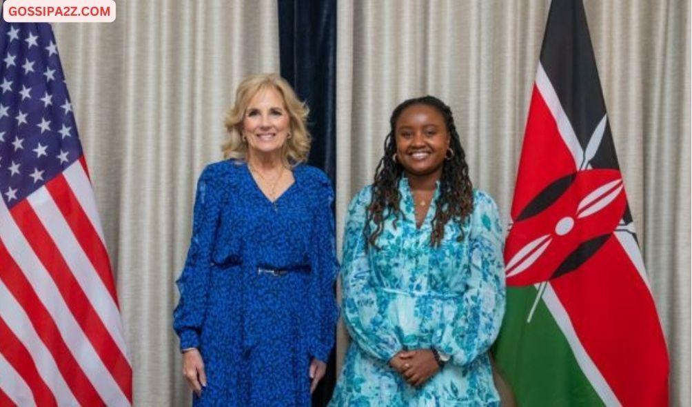 US First Lady Jill Biden (left) and Food4Education founder Wawira Njiru (right) at the US embassy in Kenya on March 22, 2023